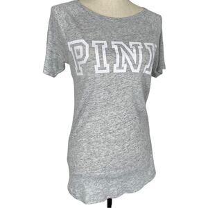 PINK Victorias Secret Logo T-Shirt Short Sleeve Top Light Gray Womens Sz XS